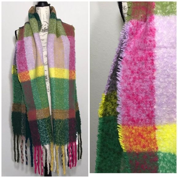 Cozy & Soft Plaid Brushed Scarf in Olive Green Multicolored - Picture 5 of 8